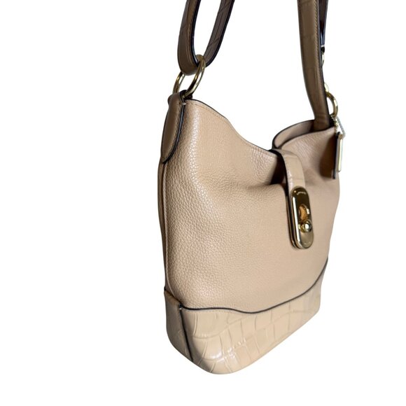 Coach Amber Duffle Pebble Leather Embossed Crocodile Shoulder Bag Beige F2808 - Picture 3 of 9